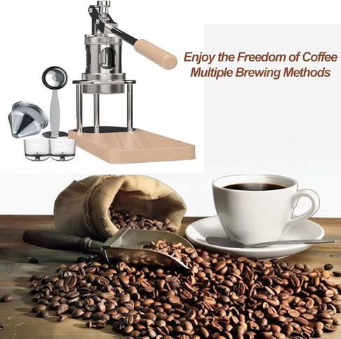58mm Pneumatic Coffee Machine, Manual Air Pressure Coffee Maker With Pressure Gauge And Wooden Base, 6-9 Bar Extraction, Stainless Steel Material, Detachable Portable Design For Home, Travel, in Saudi Arabia