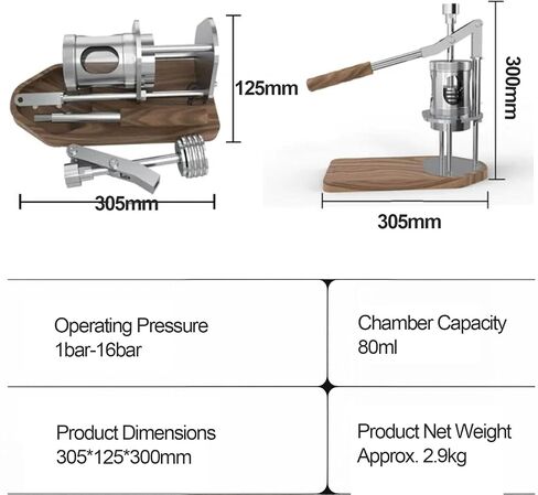 58mm Pneumatic Coffee Machine, Manual Air Pressure Coffee Maker With Pressure Gauge And Wooden Base, 6-9 Bar Extraction, Stainless Steel Material, Detachable Portable Design For Home, Travel, in Saudi Arabia