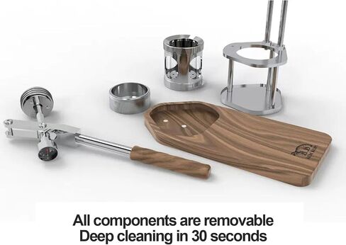 58mm Pneumatic Coffee Machine, Manual Air Pressure Coffee Maker With Pressure Gauge And Wooden Base, 6-9 Bar Extraction, Stainless Steel Material, Detachable Portable Design For Home, Travel, in Saudi Arabia