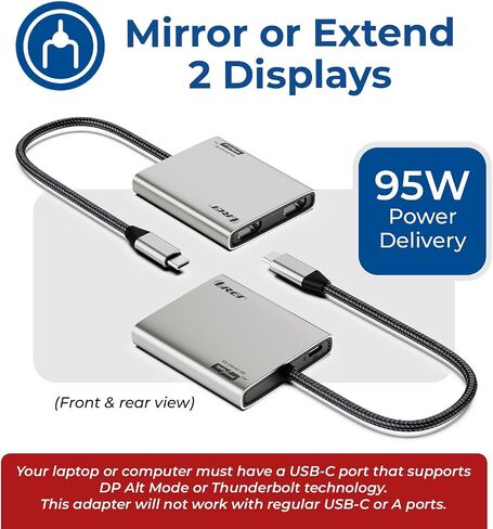 محول OREI SplitXtend USB-C إلى HDMI مزدوج 4K 60 هرتز مع توصيل طاقة 95 وات in Kuwait