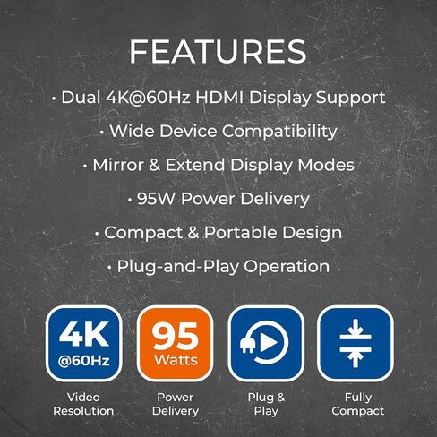 محول OREI SplitXtend USB-C إلى HDMI مزدوج 4K 60 هرتز مع توصيل طاقة 95 وات in Kuwait