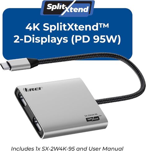 محول OREI SplitXtend USB-C إلى HDMI مزدوج 4K 60 هرتز مع توصيل طاقة 95 وات in Kuwait