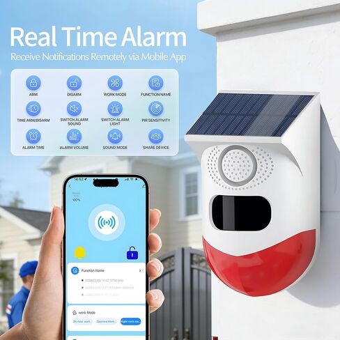 WiFi Motion Sensor, Solar Powered Sensor for Indoor/Outdoor Use, 0~120dB Volume, Remote Control, Timer Settings, Includes Remote Control, 3 Modes for Homes, Farms, Villas in Kuwait
