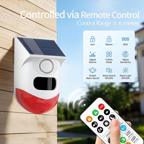 WiFi Motion Sensor, Solar Powered Sensor for Indoor/Outdoor Use, 0~120dB Volume, Remote Control, Timer Settings, Includes Remote Control, 3 Modes for Homes, Farms, Villas in Kuwait