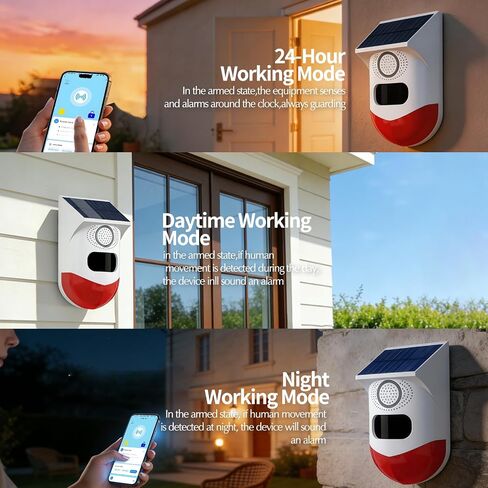 WiFi Motion Sensor, Solar Powered Sensor for Indoor/Outdoor Use, 0~120dB Volume, Remote Control, Timer Settings, Includes Remote Control, 3 Modes for Homes, Farms, Villas in Kuwait