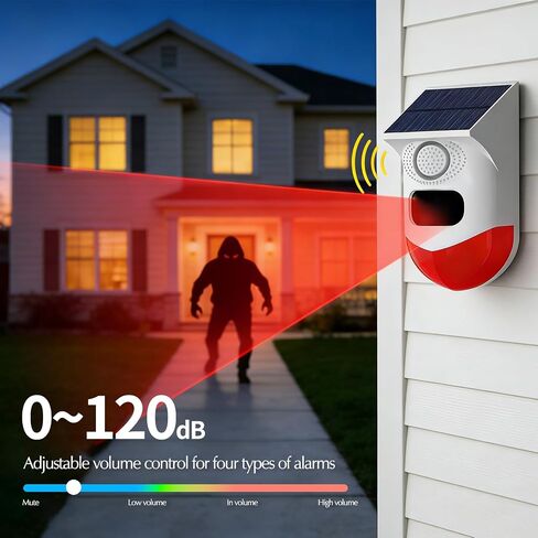 WiFi Motion Sensor, Solar Powered Sensor for Indoor/Outdoor Use, 0~120dB Volume, Remote Control, Timer Settings, Includes Remote Control, 3 Modes for Homes, Farms, Villas in Kuwait