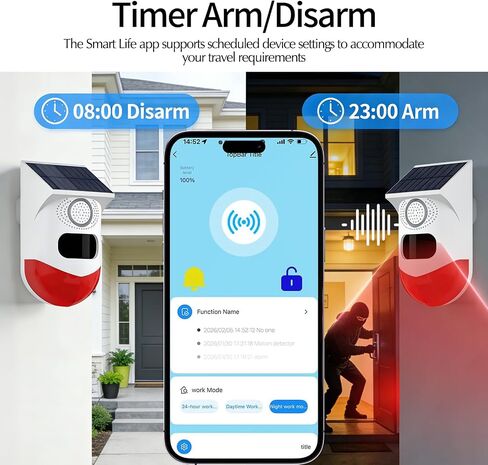 WiFi Motion Sensor, Solar Powered Sensor for Indoor/Outdoor Use, 0~120dB Volume, Remote Control, Timer Settings, Includes Remote Control, 3 Modes for Homes, Farms, Villas in Kuwait
