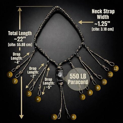 Duck Call Lanyard – Paracord 550 Hunting Lanyard with 12 Drop Loops – Durable Hand‑Braided Waterfowl Call Holder for Duck & Goose Hunting in Kuwait