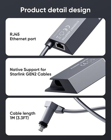 Kuulaa for Starlink Gen 2 Ethernet Adapter, 1000Mbps Gigabit RJ45 High Speed Wired Network Connector, Stable Fast External Ethernet Connection for Starlink Standard Actuated Dish and Router in Kuwait