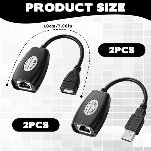 USB-RJ45 Extender, USB to RJ45 Extension Adapter, USB Over Cat6 Cable Extension RJ45 Extender Extensions Cables Connector Adapters Over Cat5/Cat5e/Cat6/Cat7/Cat8-2 Pairs in Saudi Arabia