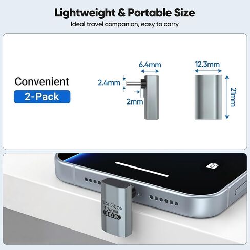 90 Degree USB C Adapter Flat 2Pack, 40Gbps/240W/8K@60HZ Thunderbolt4 in Kuwait