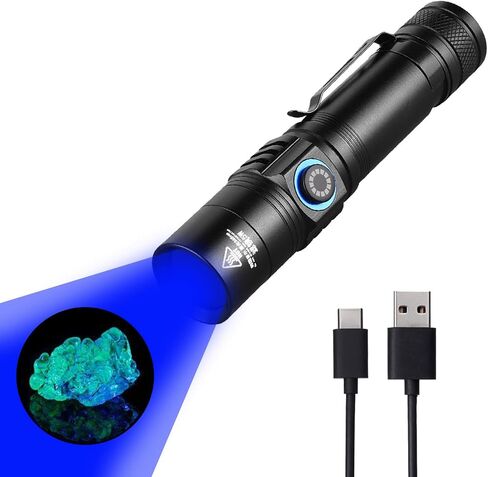 Uv Flashlight for Rocks and Minerals,Gemstones,Uranium Glass,Blood Tracking Black Light for Night Hunting Deer High Power Short Wave/Long Wave 365nm Uv Light (10W with Clip) in Kuwait