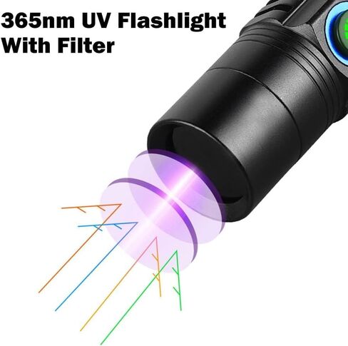 Uv Flashlight for Rocks and Minerals,Gemstones,Uranium Glass,Blood Tracking Black Light for Night Hunting Deer High Power Short Wave/Long Wave 365nm Uv Light (10W with Clip) in Kuwait