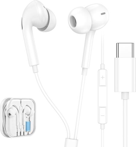USB C Headphones Wired for iPhone 17/16/15 Pro Max Plus, Type C Earbuds with Microphone & Remote Noise Cancelling Earphones for iPad, Galaxy S25/S24/S23/S22/S21/S20/Ultra Note 10/20, Pixel 7/6/5/4 in Saudi Arabia