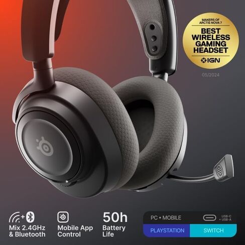 SteelSeries Arctis Nova 7 Wireless Gen 2 Gaming Headset - 2.4GHz and Bluetooth Connectivity - Real-Time App Control, 50+ HR Play, Neodymium Drivers, PC, PS, Switch, Mobile - Black (Renewed) in Kuwait