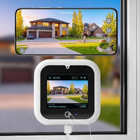 3K 5MP Window Security Camera with Touch Screen, Displays Live Footage, Time, Weather, Temperature, Color Night Vision, 2.4&5GHz WiFi, Motion Detection, Work w/Alexa&Google Assistant, Dome Cameras in Saudi Arabia
