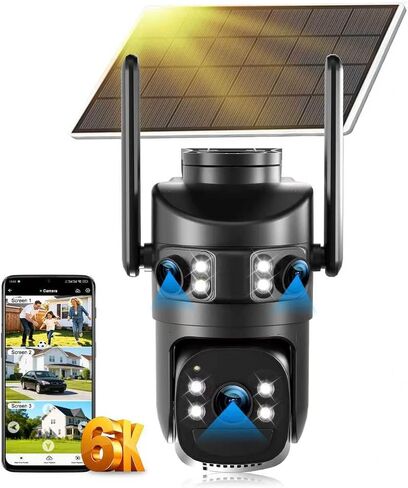 8MP 6K Triple Lens Solar Security Camera Outdoor, 5GHz/2.4GHz WiFi Wireless PTZ Camera, Color Night Vision, Auto Human Tracking, Two-Way Audio,IP66 Weatherproof Home Surveillance Cam in Saudi Arabia