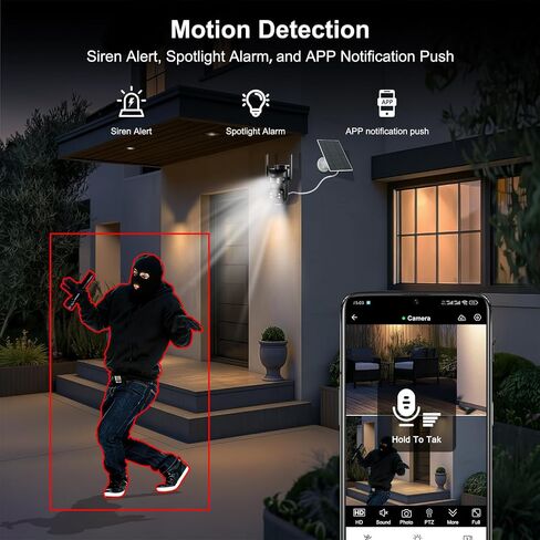 8MP 6K Triple Lens Solar Security Camera Outdoor, 5GHz/2.4GHz WiFi Wireless PTZ Camera, Color Night Vision, Auto Human Tracking, Two-Way Audio,IP66 Weatherproof Home Surveillance Cam in Saudi Arabia