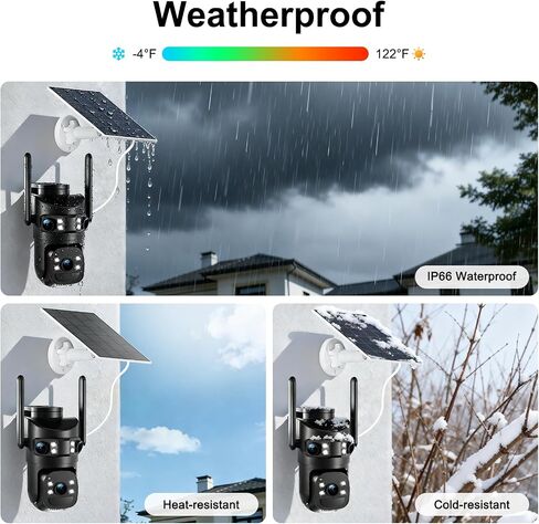 8MP 6K Triple Lens Solar Security Camera Outdoor, 5GHz/2.4GHz WiFi Wireless PTZ Camera, Color Night Vision, Auto Human Tracking, Two-Way Audio,IP66 Weatherproof Home Surveillance Cam in Saudi Arabia