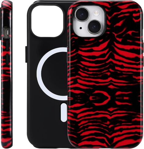 حافظة لهاتف iPhone 17 ProMax - شحن لاسلكي لـ MagSafe، تصميم مزدوج الطبقة (غلاف خارجي صلب من البولي كربونات + غلاف داخلي ناعم من مادة TPU)، حافظة واقية مضادة للصدمات للجنسين - نمط شريط النمر. in Kuwait