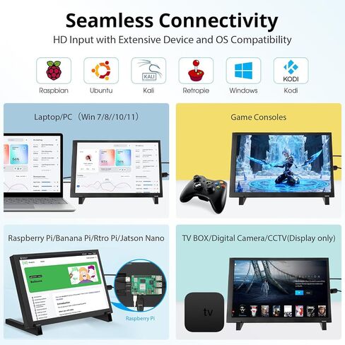 ELECROW 10.1 Inch Touchscreen Monitor, 1280x800 IPS LCD HD Display with Stand, Portable Capacitive Touch Screen for Raspberry Pi 3/3B+/4B/5, Jetson Nano, Banana Pi, PC, Windows, Beaglebone in Kuwait