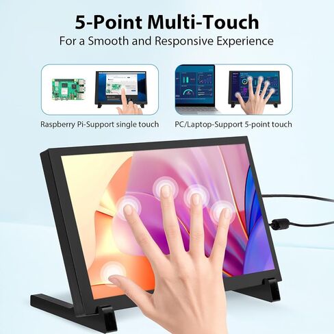 ELECROW 10.1 Inch Touchscreen Monitor, 1280x800 IPS LCD HD Display with Stand, Portable Capacitive Touch Screen for Raspberry Pi 3/3B+/4B/5, Jetson Nano, Banana Pi, PC, Windows, Beaglebone in Kuwait