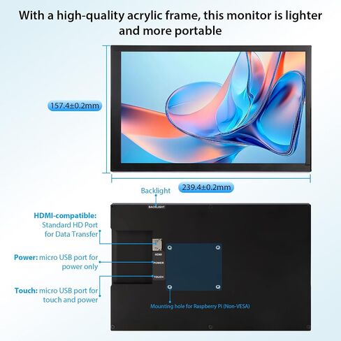 ELECROW 10.1 Inch Touchscreen Monitor, 1280x800 IPS LCD HD Display with Stand, Portable Capacitive Touch Screen for Raspberry Pi 3/3B+/4B/5, Jetson Nano, Banana Pi, PC, Windows, Beaglebone in Kuwait