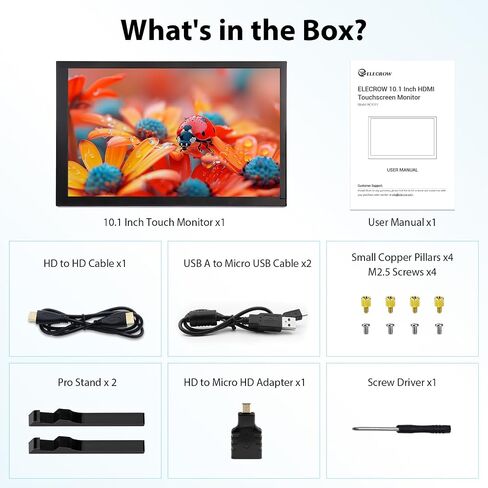 ELECROW 10.1 Inch Touchscreen Monitor, 1280x800 IPS LCD HD Display with Stand, Portable Capacitive Touch Screen for Raspberry Pi 3/3B+/4B/5, Jetson Nano, Banana Pi, PC, Windows, Beaglebone in Kuwait