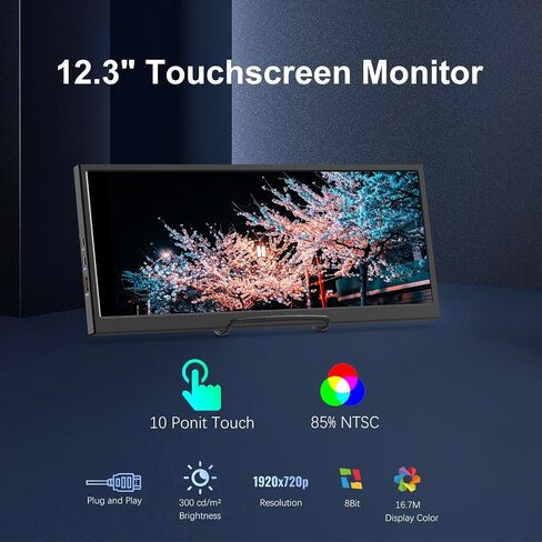 12.3 Inch Touchscreen Secondary Monitor, IPS Stretched Bar LCD Travel in Saudi Arabia