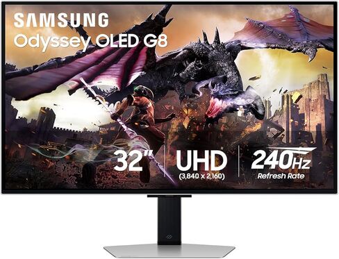 Samsung 32" Odyssey OLED G8 (G80SD) Series 4K UHD Smart Gaming Monitor w QD-OLED, 240Hz 0.03ms, G-Sync Compatible, Glare-Free Display, Sleek Metal Design, LS32DG800SNXZA, 3 Yr Warranty in Saudi Arabia