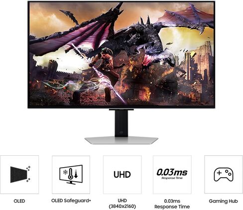 Samsung 32" Odyssey OLED G8 (G80SD) Series 4K UHD Smart Gaming Monitor w QD-OLED, 240Hz 0.03ms, G-Sync Compatible, Glare-Free Display, Sleek Metal Design, LS32DG800SNXZA, 3 Yr Warranty in Saudi Arabia