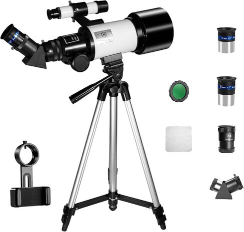 WOSPORTS 70mm Refractor Telescope, 300mm, 3X Barlow, Phone Adapter in Saudi Arabia