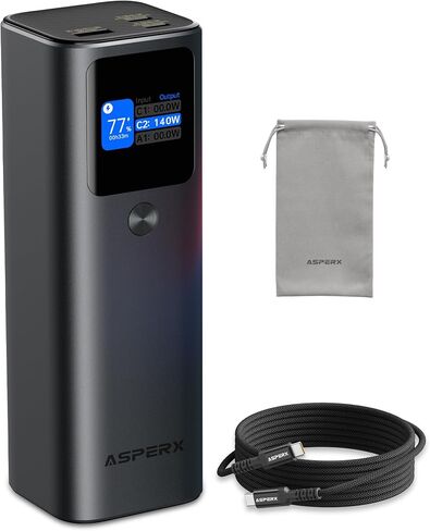 بنك طاقة للكمبيوتر المحمول AsperX، كابل ألومنيوم قابل للسحب بقدرة 165 وات 20,000 مللي أمبير في الساعة in Kuwait