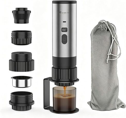 RAINBEAN Portable Electric Espresso Maker,2-in-1 Travel Coffee Maker for Ground/NS&DG Capsules, Car Espresso Machine Self-Heating for Camping, RV, Hiking, Office in Kuwait