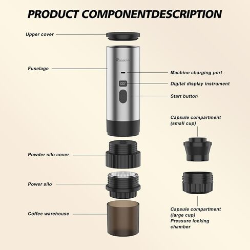 RAINBEAN Portable Electric Espresso Maker,2-in-1 Travel Coffee Maker for Ground/NS&DG Capsules, Car Espresso Machine Self-Heating for Camping, RV, Hiking, Office in Kuwait