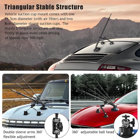 Triple Strong Suction Cup Camera Car Mount for Insta360 in Kuwait