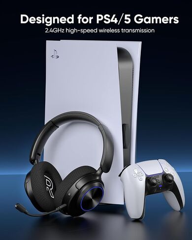 INGA Wireless Gaming Headset for PS5, PS4, PC, Mac, Switch, Game/Chat Balance for PS5/4, 2.4GHz/Bluetooth 5.2, ENC Noise-Cancelling Mic, 7.1 Surround Sound, 3.5mm Wired for Xbox Controller (Blue LED) in Saudi Arabia