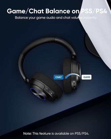 INGA Wireless Gaming Headset for PS5, PS4, PC, Mac, Switch, Game/Chat Balance for PS5/4, 2.4GHz/Bluetooth 5.2, ENC Noise-Cancelling Mic, 7.1 Surround Sound, 3.5mm Wired for Xbox Controller (Blue LED) in Saudi Arabia