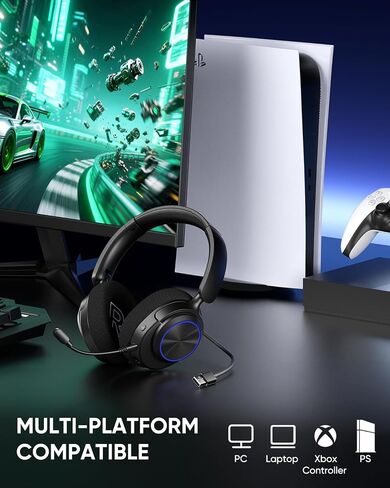 INGA Wireless Gaming Headset for PS5, PS4, PC, Mac, Switch, Game/Chat Balance for PS5/4, 2.4GHz/Bluetooth 5.2, ENC Noise-Cancelling Mic, 7.1 Surround Sound, 3.5mm Wired for Xbox Controller (Blue LED) in Saudi Arabia