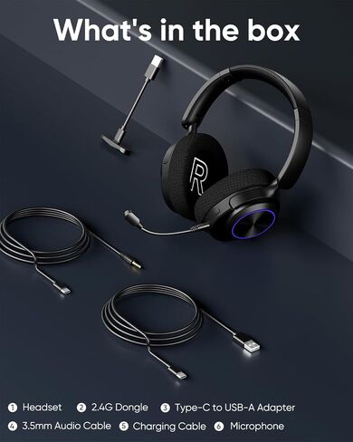 INGA Wireless Gaming Headset for PS5, PS4, PC, Mac, Switch, Game/Chat Balance for PS5/4, 2.4GHz/Bluetooth 5.2, ENC Noise-Cancelling Mic, 7.1 Surround Sound, 3.5mm Wired for Xbox Controller (Blue LED) in Saudi Arabia