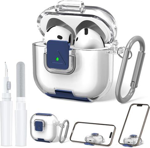 Secure Lock Case for AirPods 4 Case with Phone Stand, Soft TPU Shockproof Protective Cover for Airpods 4th Generation Clear Airpod 4 Case with Cleaning Pen & Keychain (Clear Purple) in Saudi Arabia