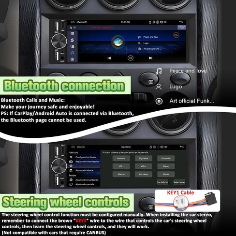 6.36" Single Din Car Stereo with Wireless CarPlay & Android Auto, IPS Touchscreen Head Unit with Backup Camera/External Microphone, Car Radio Supports Bluetooth/SWC/FM/Double USB/Type-C in Kuwait