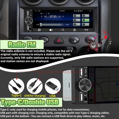 6.36" Single Din Car Stereo with Wireless CarPlay & Android Auto, IPS Touchscreen Head Unit with Backup Camera/External Microphone, Car Radio Supports Bluetooth/SWC/FM/Double USB/Type-C in Kuwait