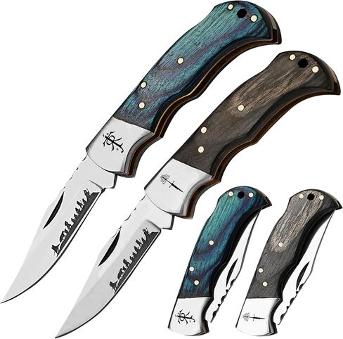 2 pack folding pocket knife, 5.5 inche 420HC blade,Black and Blue handle, Lord of the Rings Symbol, EDC Tactical knife with Two Gift Lockets Ideal for Camping, Survival, and Gifts in Saudi Arabia