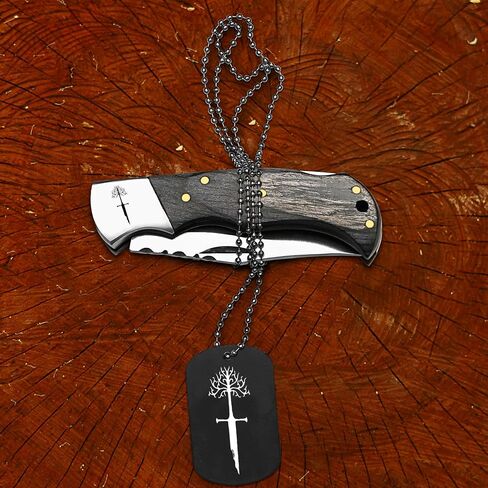 2 pack folding pocket knife, 5.5 inche 420HC blade,Black and Blue handle, Lord of the Rings Symbol, EDC Tactical knife with Two Gift Lockets Ideal for Camping, Survival, and Gifts in Saudi Arabia