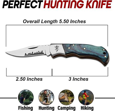 2 pack folding pocket knife, 5.5 inche 420HC blade,Black and Blue handle, Lord of the Rings Symbol, EDC Tactical knife with Two Gift Lockets Ideal for Camping, Survival, and Gifts in Saudi Arabia