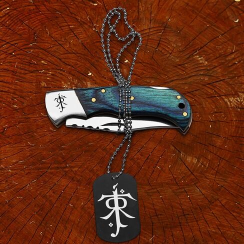 2 pack folding pocket knife, 5.5 inche 420HC blade,Black and Blue handle, Lord of the Rings Symbol, EDC Tactical knife with Two Gift Lockets Ideal for Camping, Survival, and Gifts in Saudi Arabia