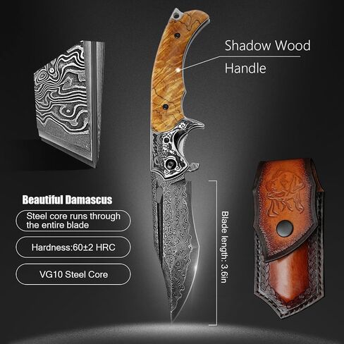 Damascus Steel Folding Knife, 3.6 "Stable Wood Handle, Camping Tactical Outdoor Knife with Clip for EDC, Gift for Husband Dad Ladies and Men in Saudi Arabia