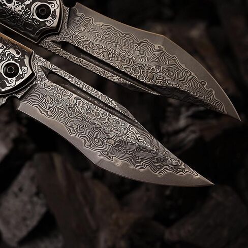 Damascus Steel Folding Knife, 3.6 "Stable Wood Handle, Camping Tactical Outdoor Knife with Clip for EDC, Gift for Husband Dad Ladies and Men in Saudi Arabia