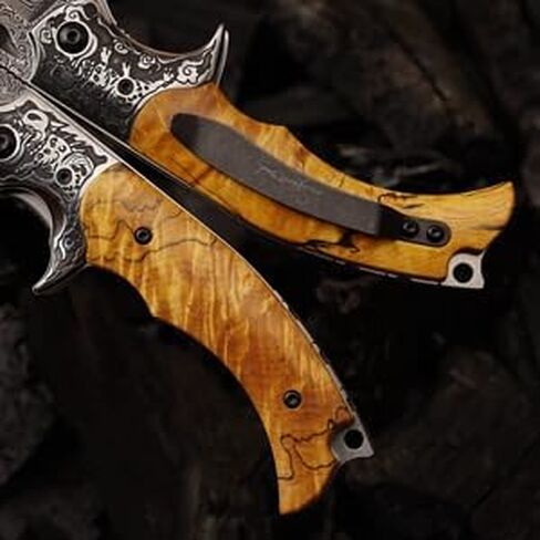 Damascus Steel Folding Knife, 3.6 "Stable Wood Handle, Camping Tactical Outdoor Knife with Clip for EDC, Gift for Husband Dad Ladies and Men in Saudi Arabia